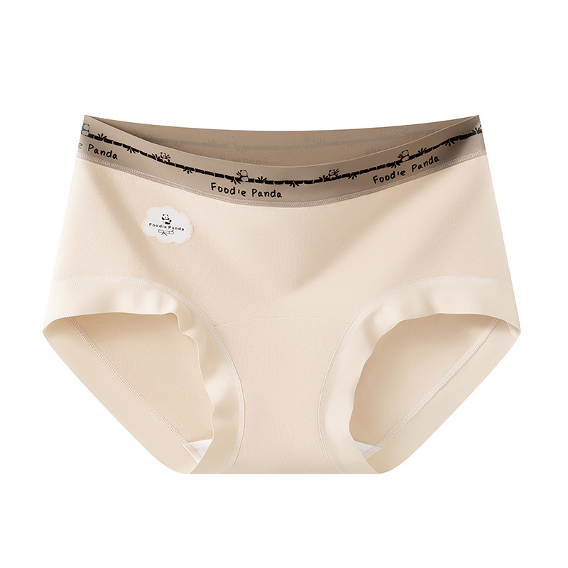 Bragas de algodón panda de color en contraste, entrepierna antibacteriana de algodón para bebés Clase A, entrepierna larga, entrepierna de algodón, cintura media, calzoncillos sin costuras para mujer