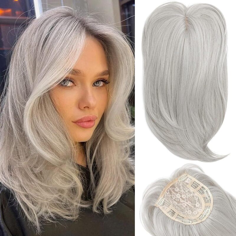 Cross-border European and American wig female chemical fiber hair block eight-character bangs long straight hair head replacement block covered white hair invisible wig