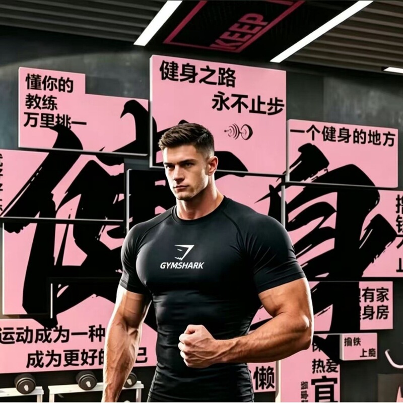 Gymshark Shark Quick-Drying Tight-Fitting Short-Sleeved Fitness Muscle T-Shirt Sports Running Breathable High-Elastic Top