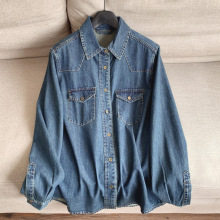 2025新品气质显瘦复古蓝双口袋休闲牛仔衬衫开衫女批发B3DT41055