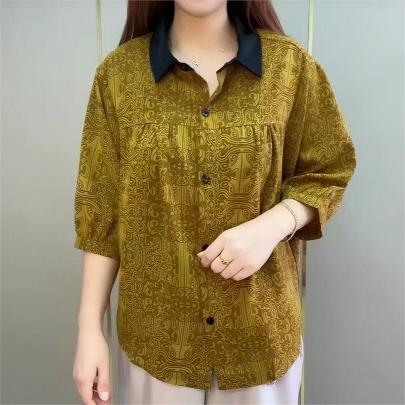 Dropshipping Hot-Selling Mom Fashion 2026 Summer Stylish Loose Slimming Thin Cardigan Versatile Printed Plus-Size Top