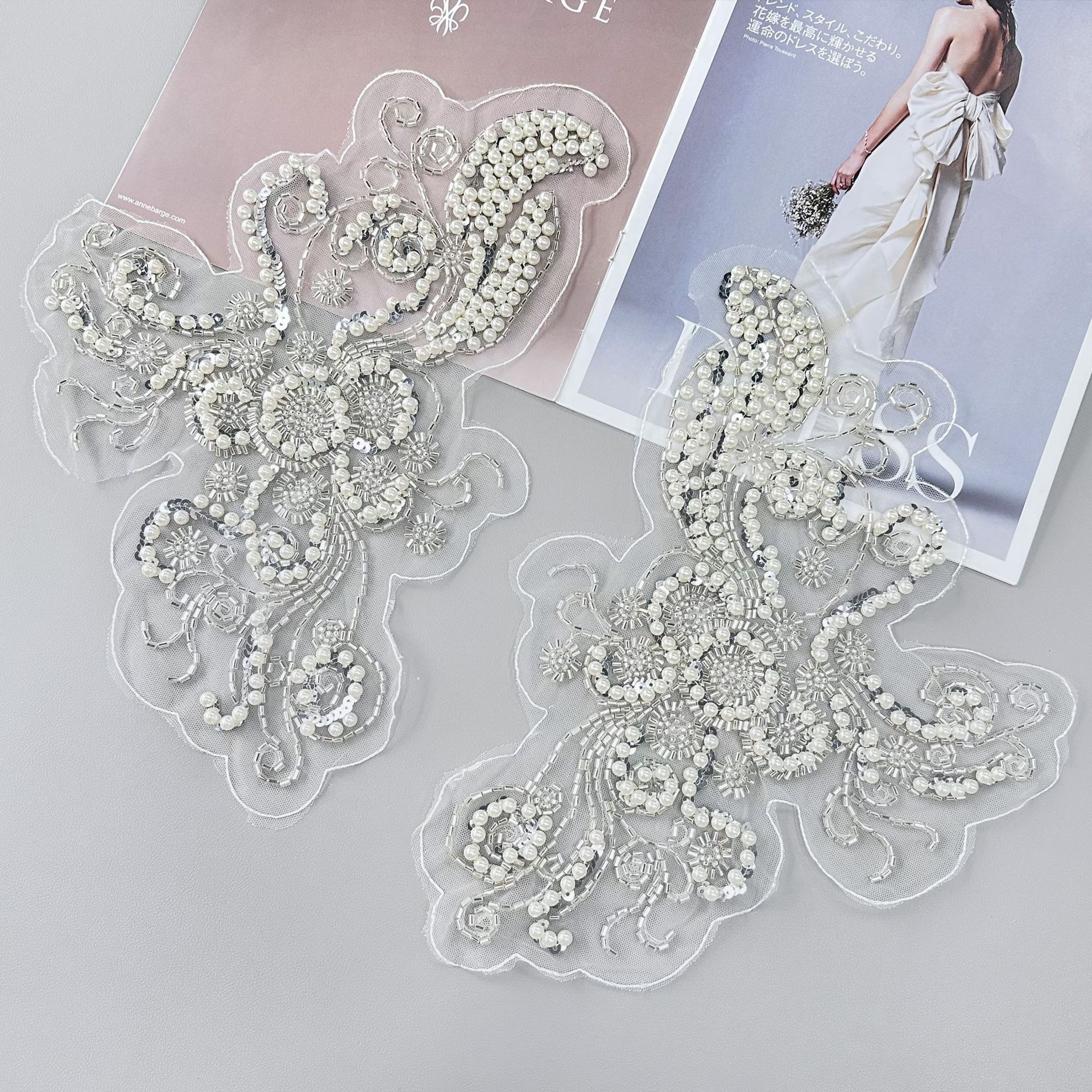 Europa y América industria pesada bordada cuello de perlas flores de tela grande collar de perlas vestido vestido de boda vestido de camisa decoración