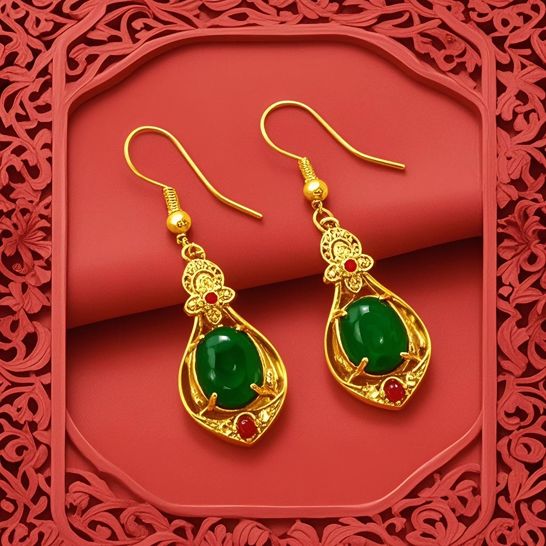 Sand Gold-Plated Long Tassel Micro-Encrusted Emerald Earrings for Women, Elegant and Atmospheric Earrings, Jewelry Wholesale