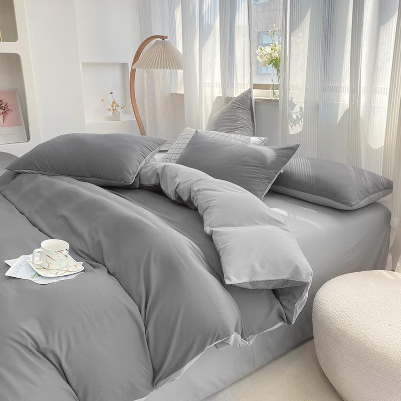 Washed Cotton Duvet Cover Set Simple Solid Colour Bedding Set_voghion.com
