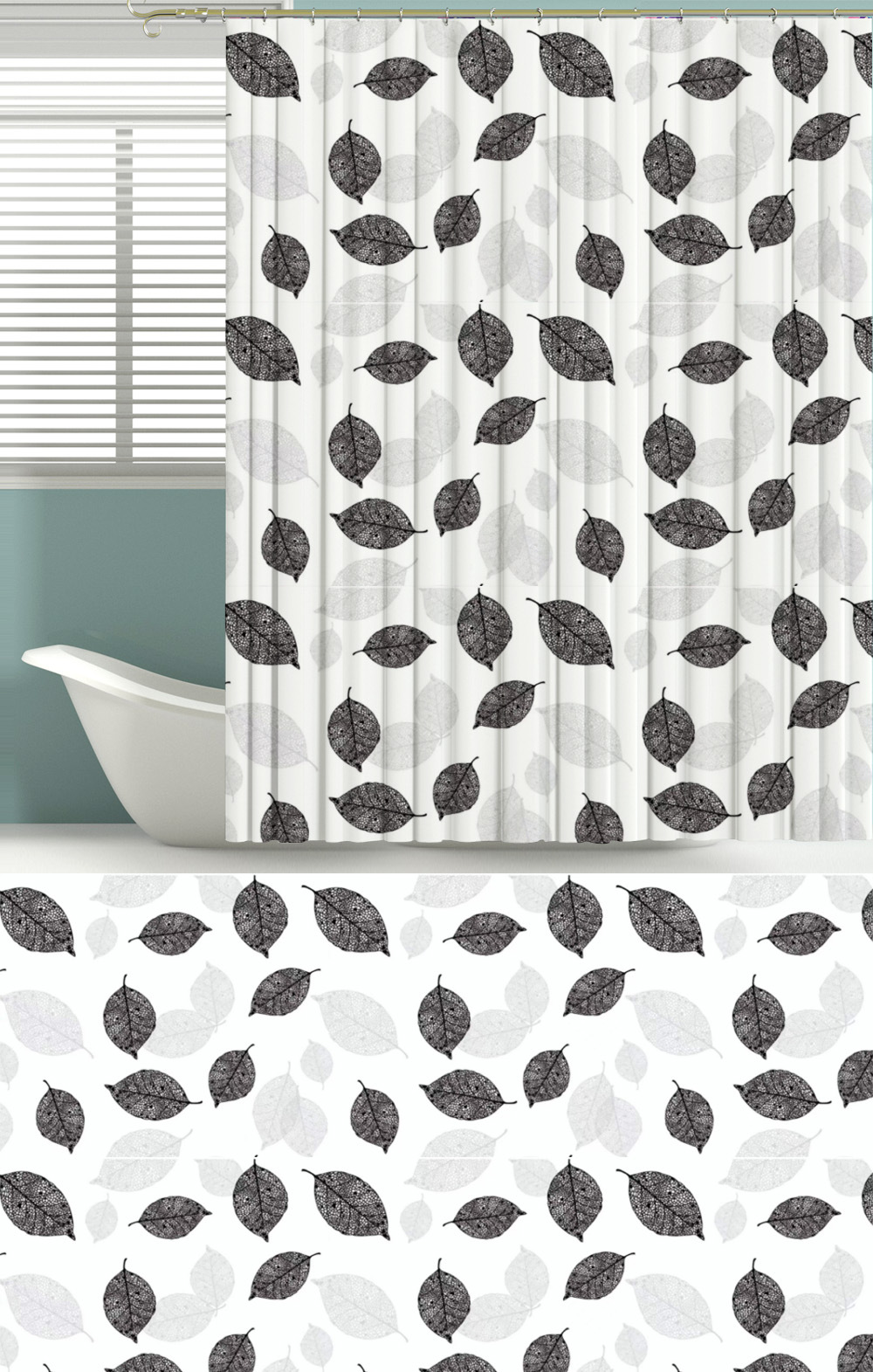 浴帘--黑白树叶