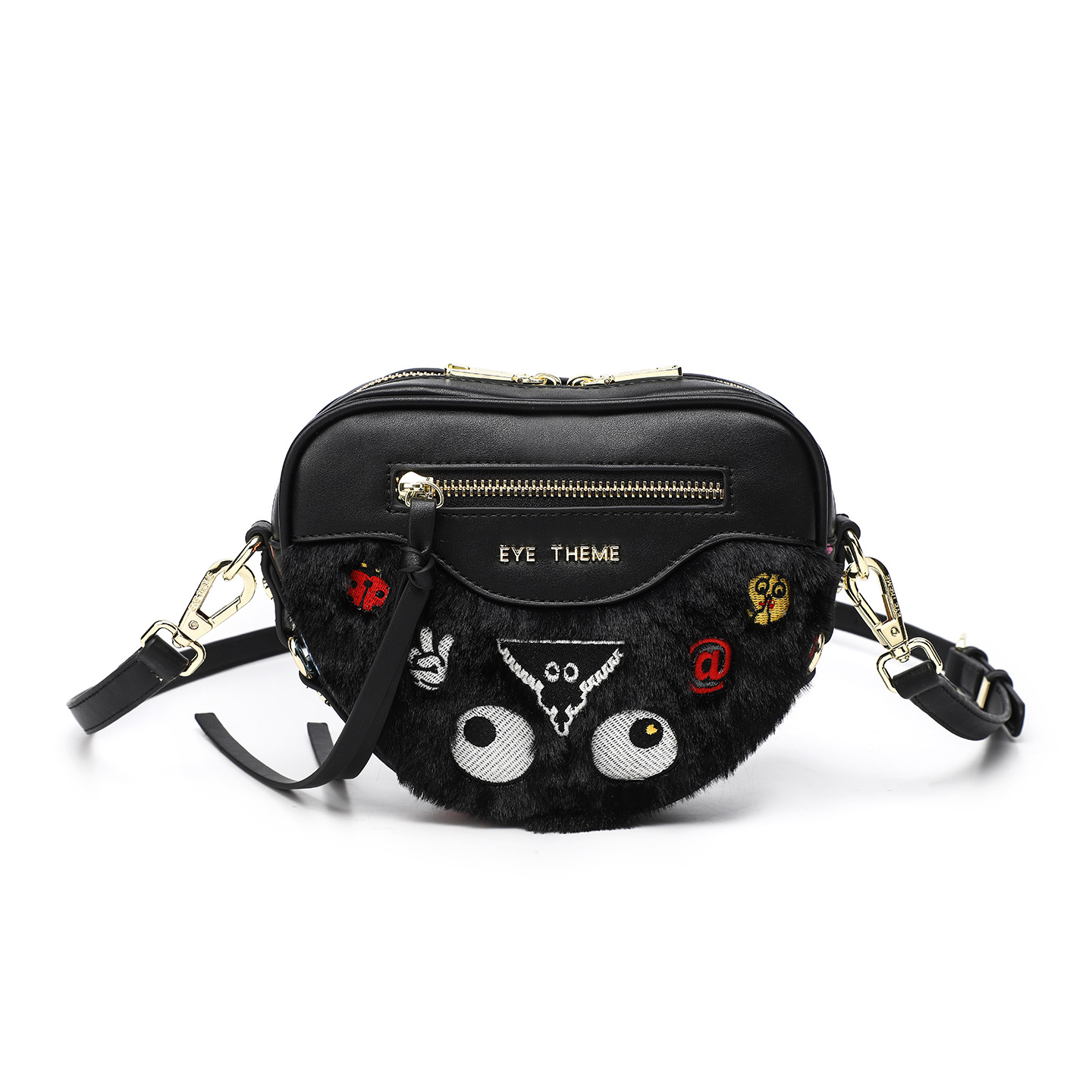 Otoño y invierno peluche lindo mini bolso inclinado a través de la cremallera del corazón de melocotón contra el color contra el color de la pequeña bolsa de amor pelo de conejo 2535 - 1 #