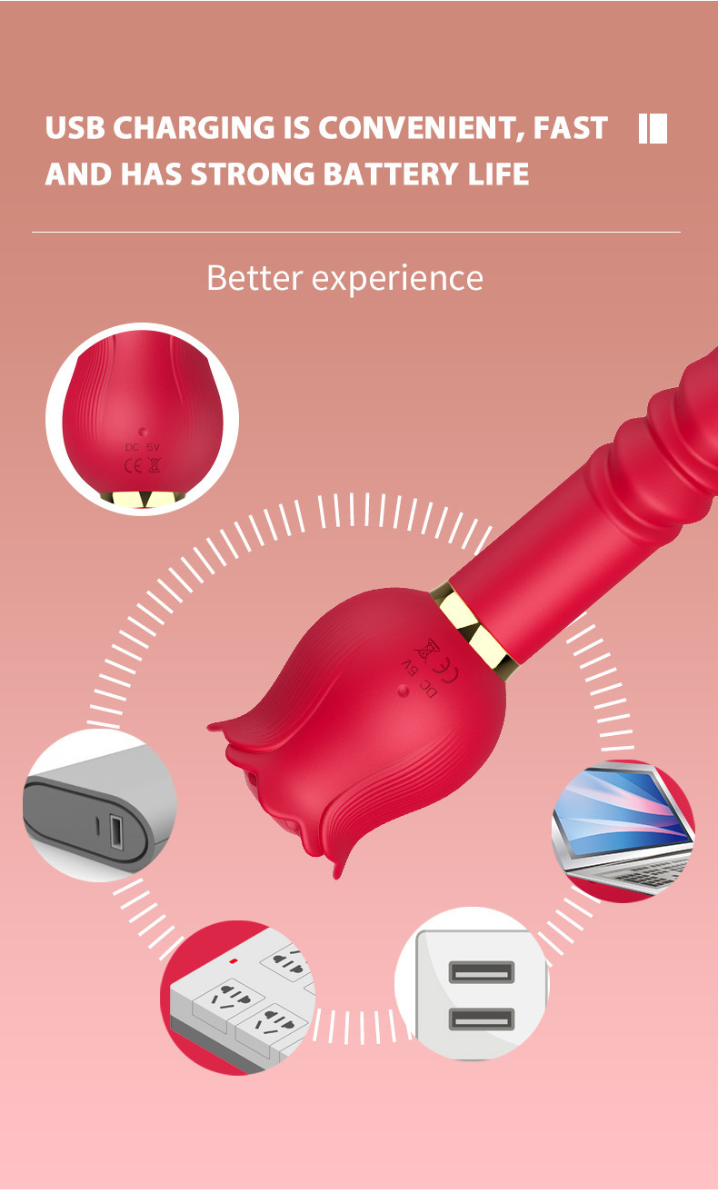 Afiya Rose Telescopic Tongue-Licker Vibrator with 12 Sucking Modes, Rose-Red Silicone-ABS Design — detail image 8