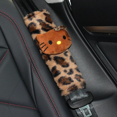 Car Seat Belt Shoulder Pads, Seat belt shoulder pad - leopard-print-dark-cat-head-shoulder-pad-single