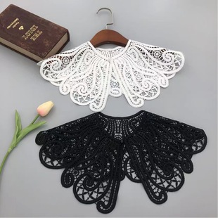 Black and white solid color lace embroidered lace independent packaging shawl versatile casual women's shirt fake collar