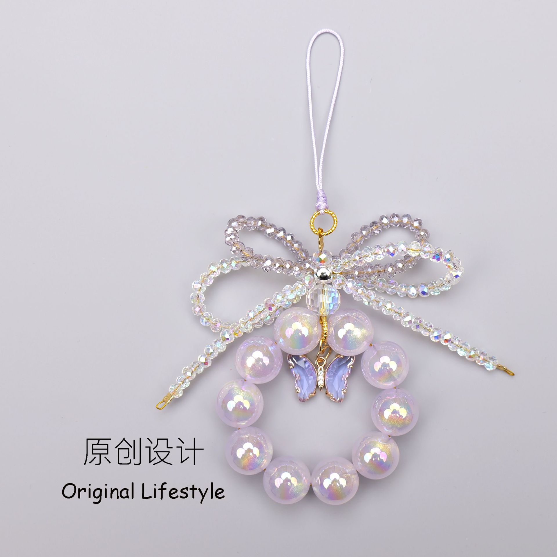 2025 new original diy mobile phone chain crystal bow mobile phone lanyard pendant beaded niche pendant wholesale