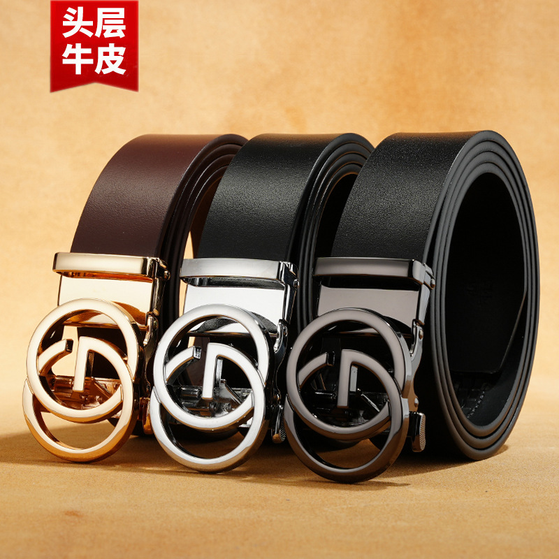 [first layer cowhide] men's belt retro automatic buckle pants belt high-end business young men's in stock