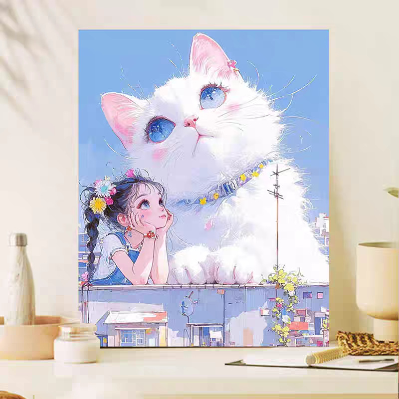 Pintura al óleo digital de estilo antiguo estilo arquitectónico de la dinastía Tang, relleno a mano, relleno de agujero, lámpara acrílica, sala de estar nueva