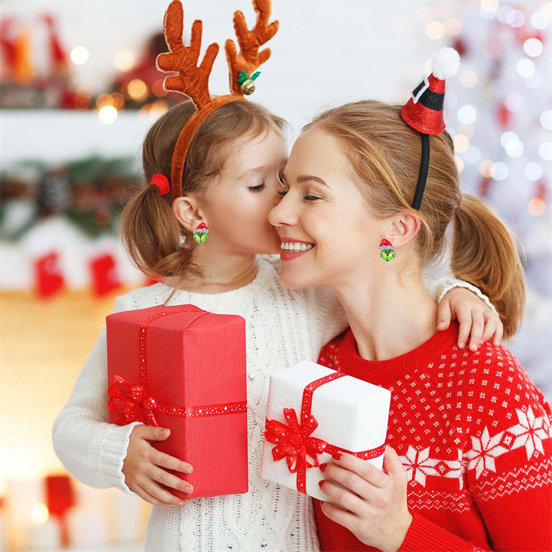 Moda europea y americana transfronteriza Navidad Grinch verde piel monstruo pendientes personalizados creativos en forma de mano joyería de estilo de fiesta