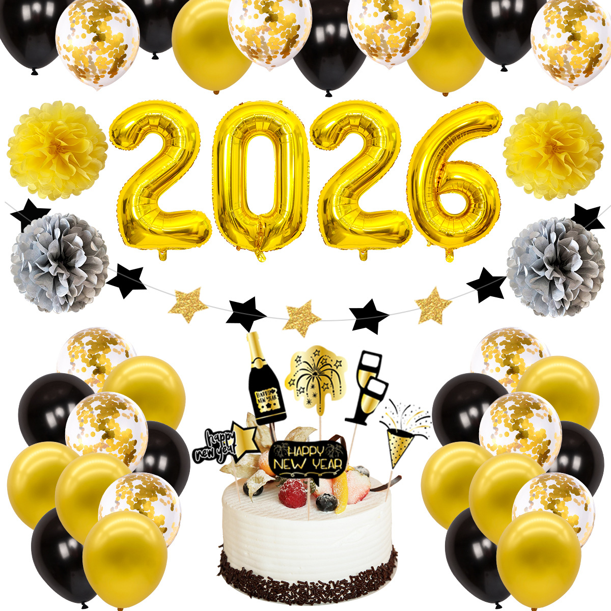 Globo decoración de año nuevo globo de decoración de Año Nuevo al por mayor decoración de fiesta de año nuevo látex redondo de 12 pulgadas globo digital de Año Nuevo de 32 pulgadas