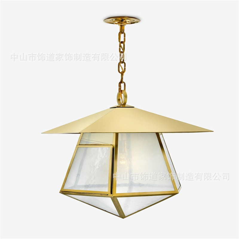 All copper restaurant chandelier retro American study restaurant aisle light coffee shop clothing store antique glass chandelier