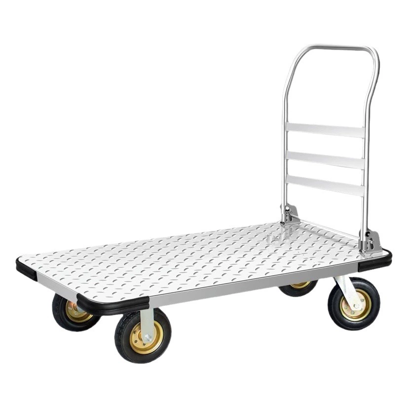 Тележка стальной тележки тяги планшетная Вагонетка домочадца складывая утолщенный молчаливый склад регулируя тяжелый небольшой трейлер