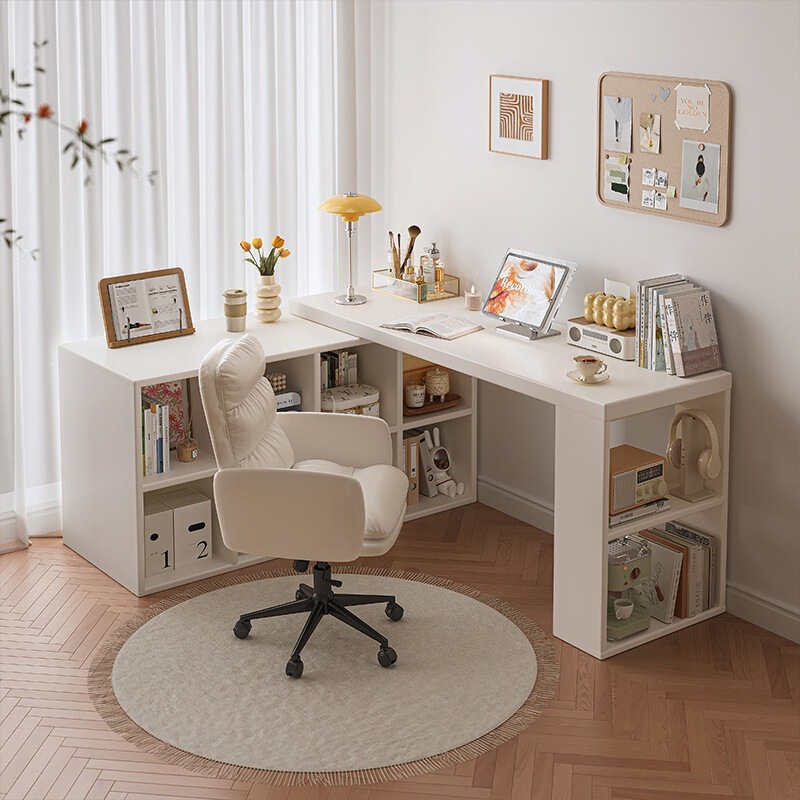 Solid Wood L-Shaped Desk and Bookcase Integrated Office Desk, Corner Desk, Bedroom Computer Desk for Girls Solid Wood L-Shaped Desk and Bookcase Integrated Office Desk, Corner Desk, Bedroom Computer Desk for Girls