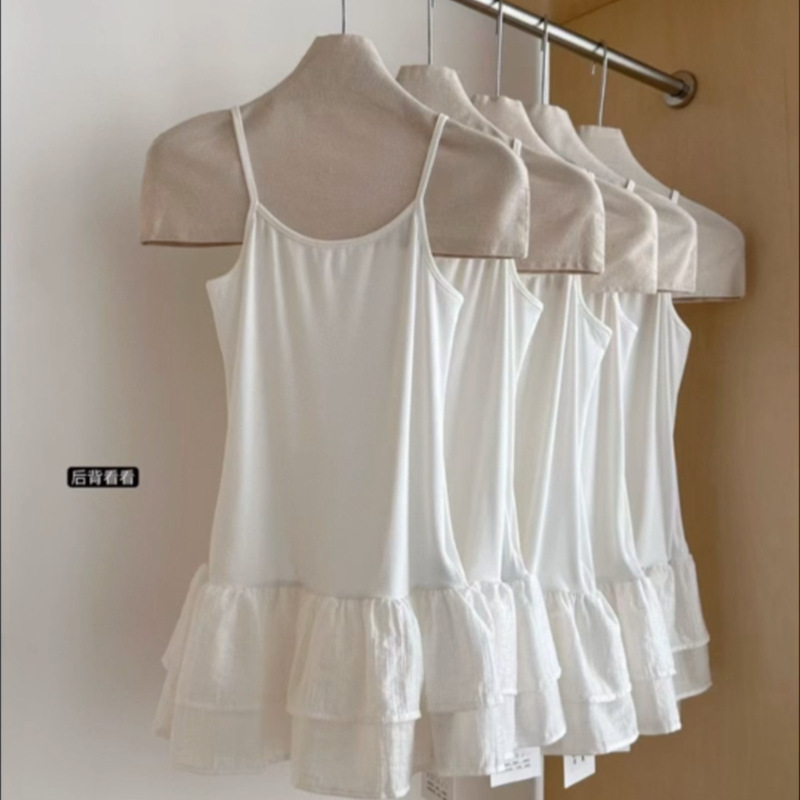 Elegant Slim Fit Stacked Small Camisole Vest Women's Summer New Sweet Ballet Style Ruffled Double Skirt Top