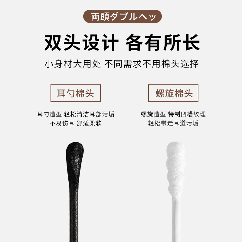 日式耳勺螺旋二合一双头棉签大人耳道黑色化妆棉花棒螺旋耳勺|undefined