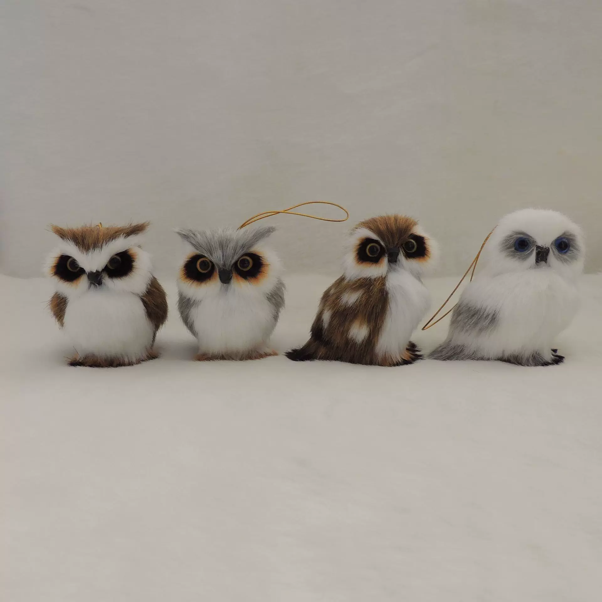仿真皮毛动物猫头鹰套4组合挂件圣诞吊饰装饰桌面橱窗摆件