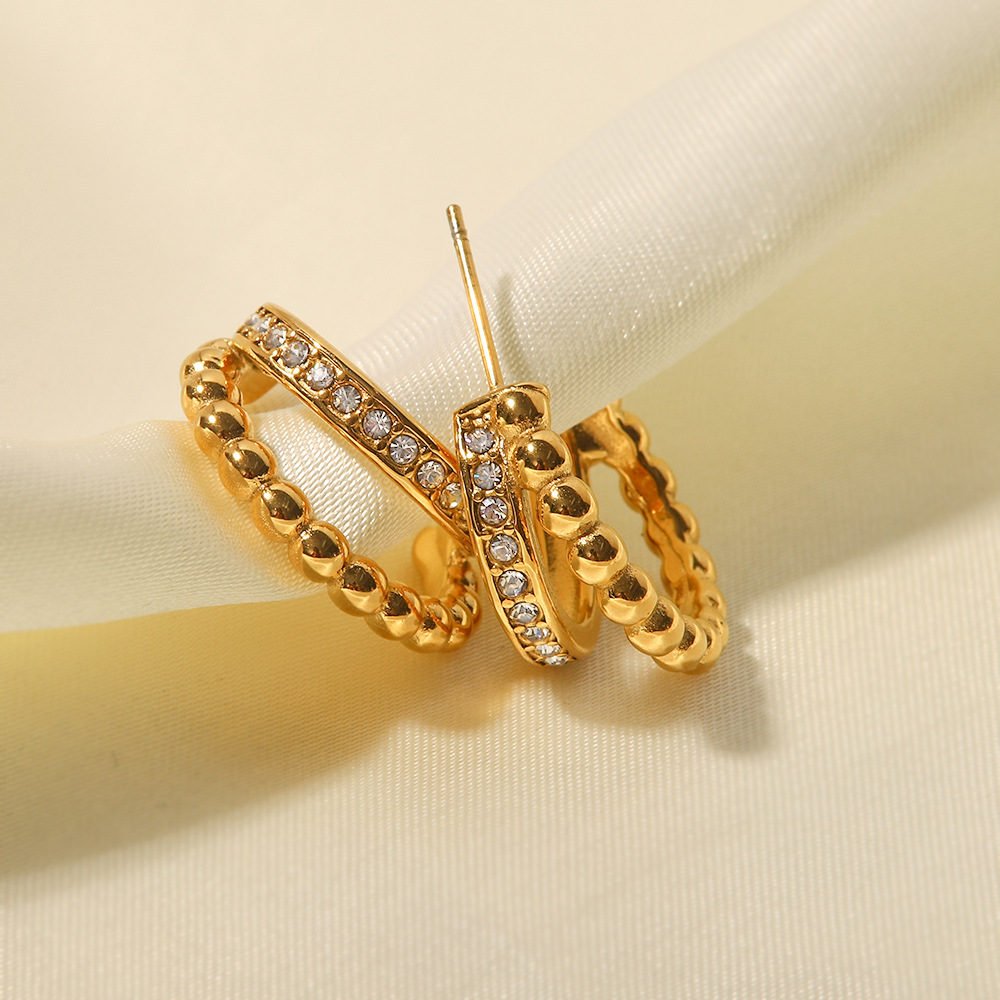 Daily Occasion 316 Stainless Steel Material 1 Pair Fashion C Shape Inlay 316 Stainless Steel Artificial Diamond Hoop Earrings