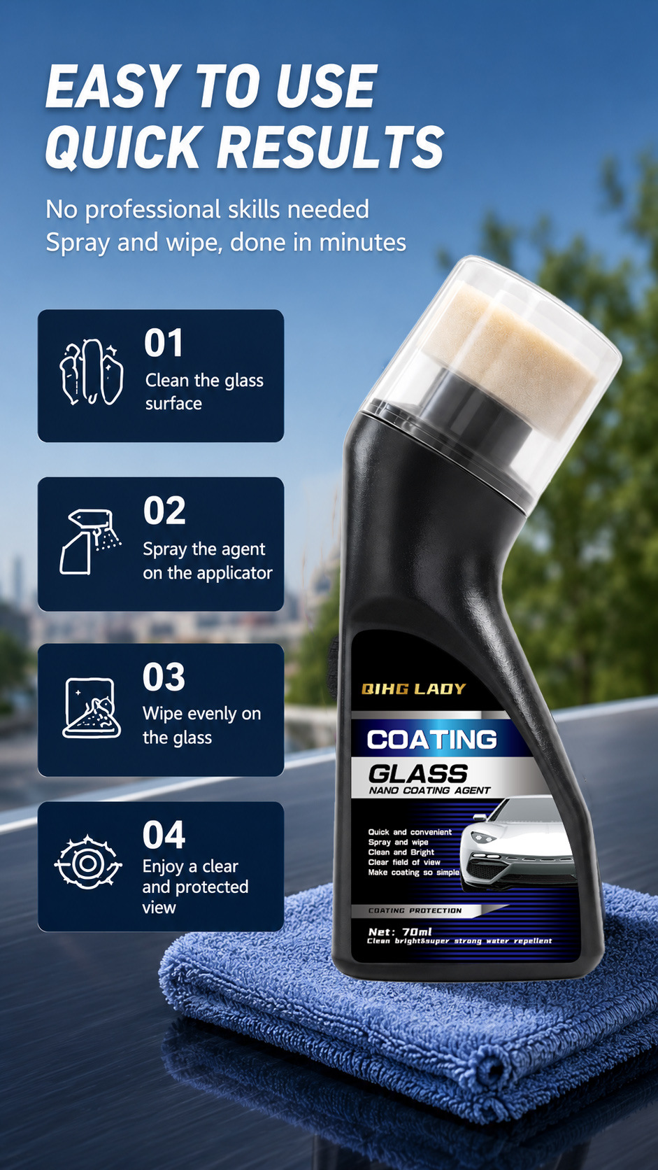 Car Glass Coating Spray Anti-Fog, Waterproof, Water-Repellent, Long-Lasting Cleaner for Car Glass Coating