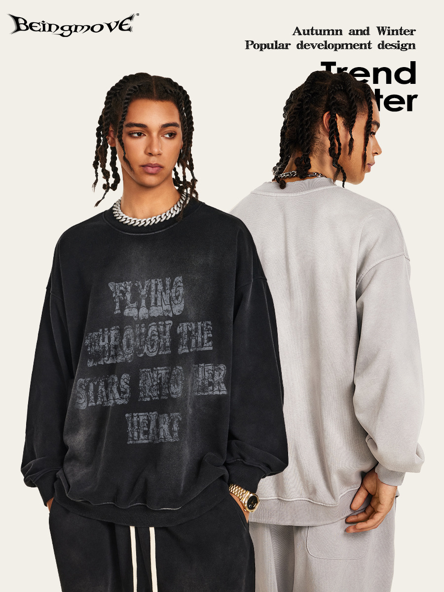 2025 otoño marca de moda de estilo neutro chaqueta sin sombrero hombre suelta impresión de tendencia de hombro baja camisa de pareja de manga larga