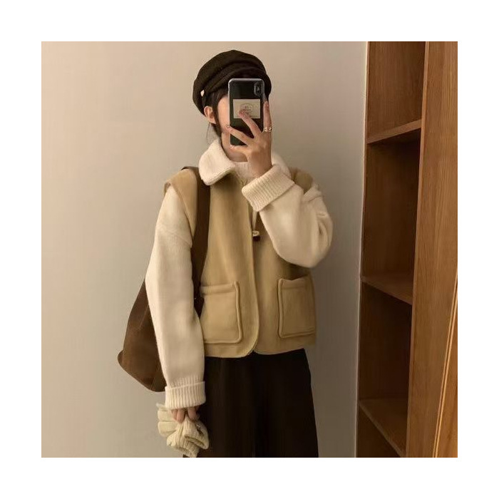 Meilad coreano estilo de moda de piel de ciervo chaleco de invierno nuevo interior de lana de cordero hombre pequeño hombro