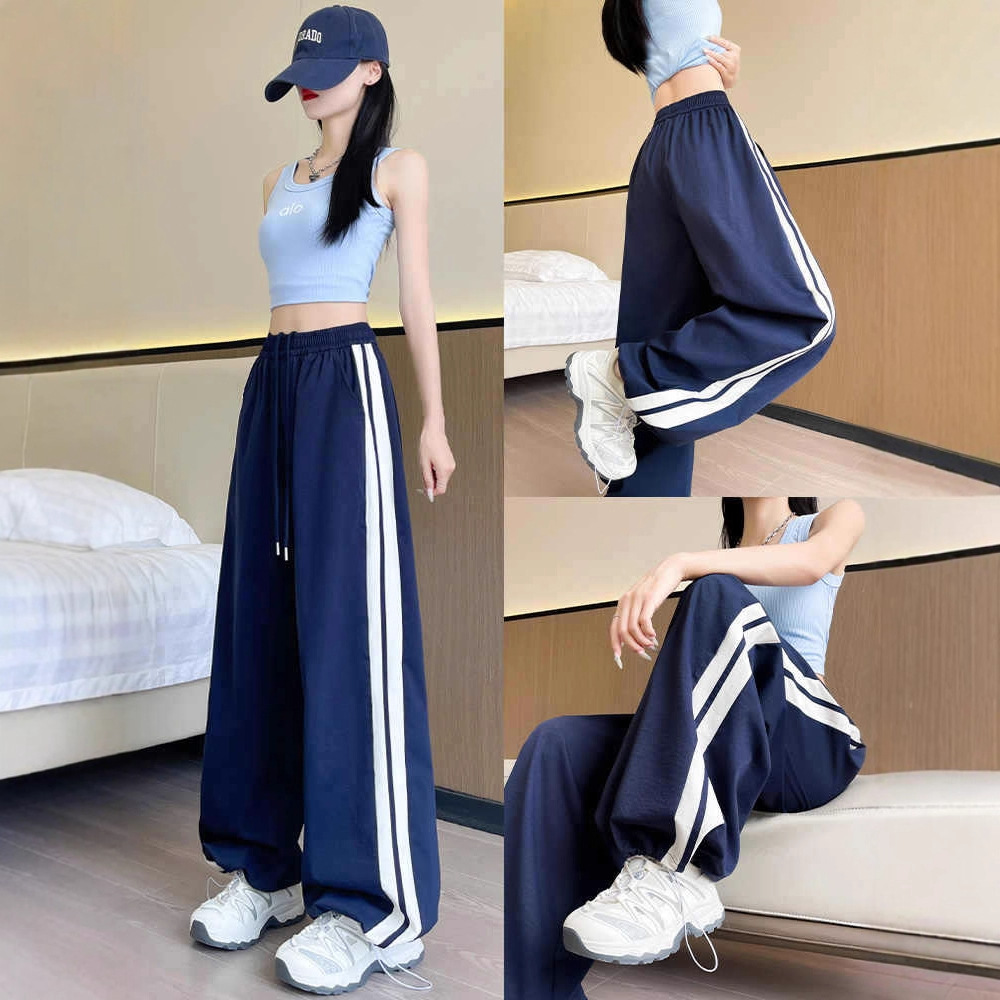 Pantalón de rayas tiro alto azul marino