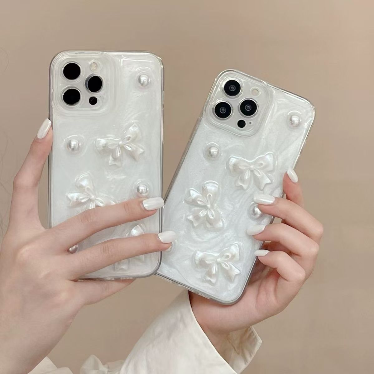 Arco de perla de crema de alta calidad para soporte de teléfonos móviles de Apple Huawei antideslizante image 4