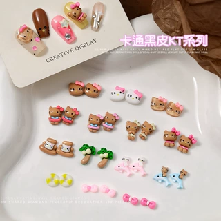 爆款黑皮KT猫美甲饰品网红立体椰树叶可爱卡通穿戴指甲装饰配件