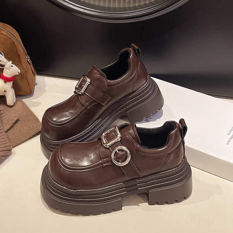 "Miaolu" chaleco de cuento de hadas ~ zapatos de fondo grueso de Lefour para mujeres de otoño y invierno de la escuela de viento de tacones gruesos zapatos de cuero jk aumento de altura zapatos simples