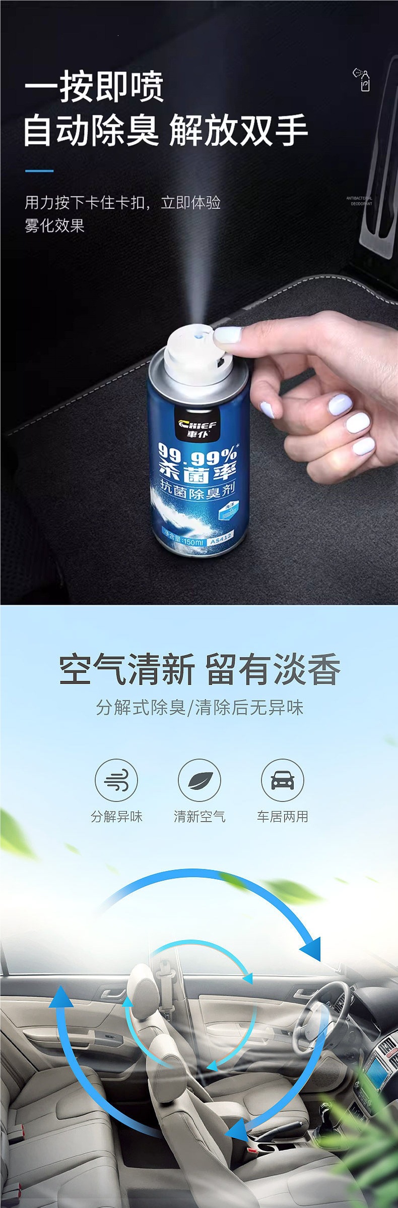 Carpet Official Flagship Store Car Air Conditioner Deodorizer and Sterilizer, Car Interior Odor Removal Air Freshener Spray