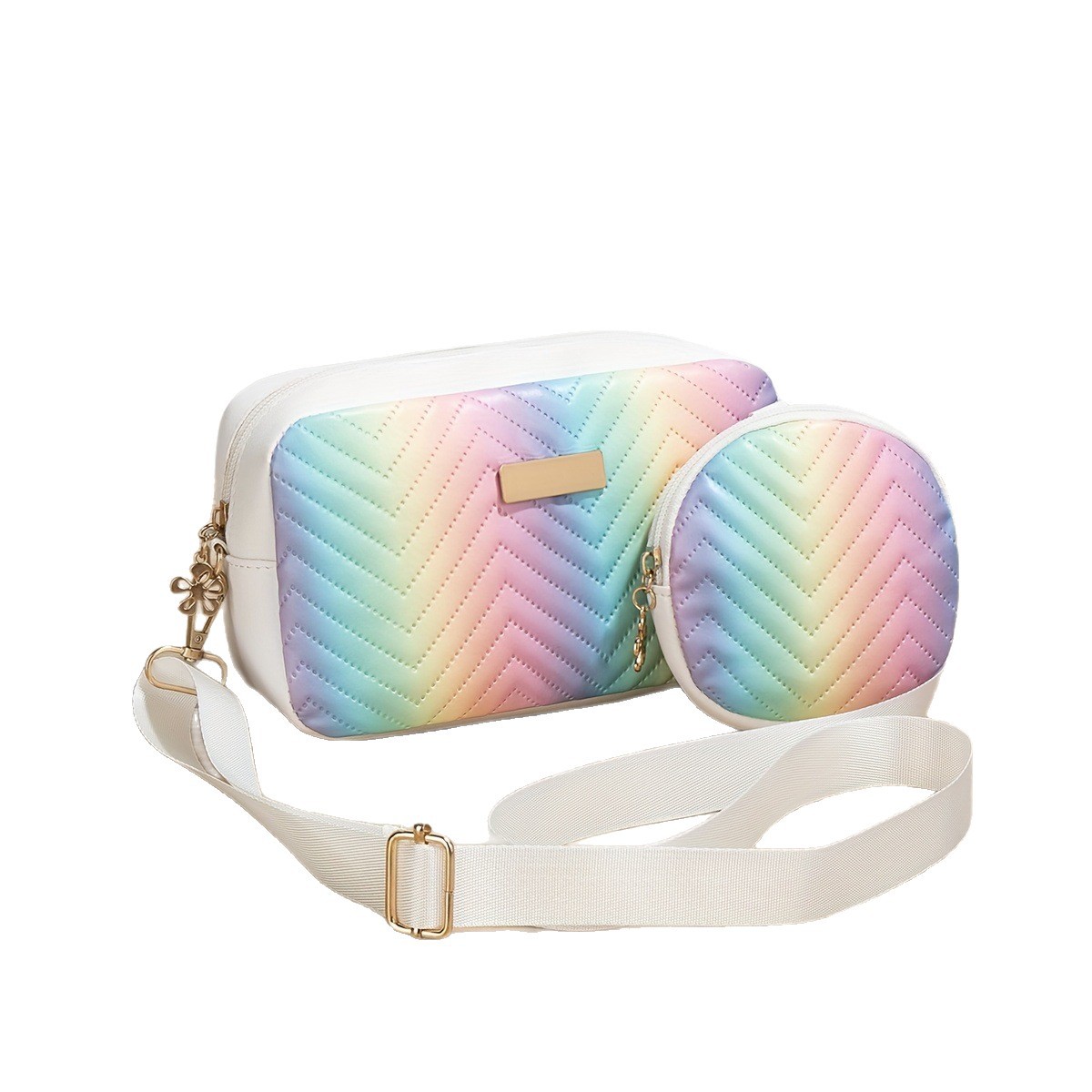 Mochila de moda de moda simple de color sólido ondas relieve bolso de hombro color arco iris sequilla bolso de mujer transfronterizo