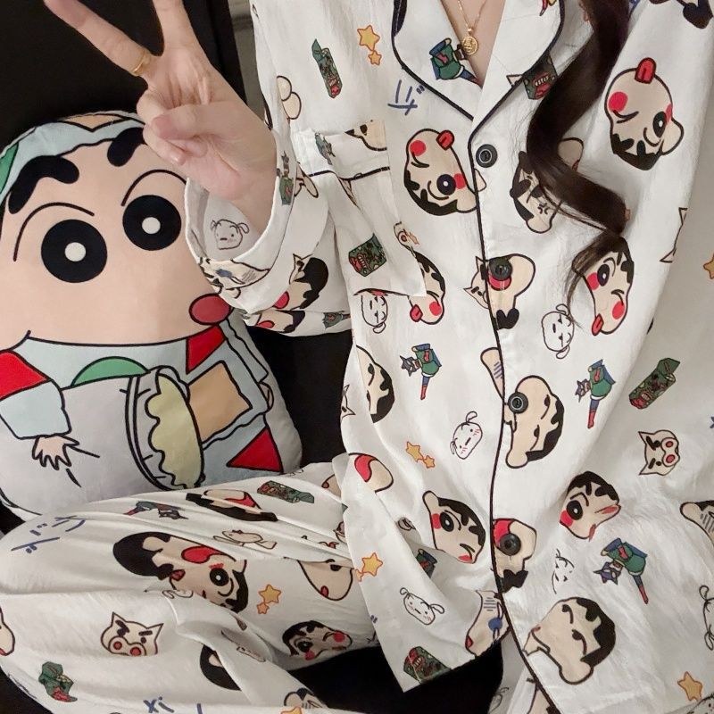 Venta al por mayor transfronteriza otoño nuevo estilo caliente pijamas de algodón de la nube pantalones de manga larga de las mujeres solapa linda rebeca dulce servicio a domicilio