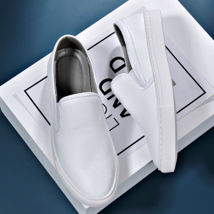 New Soft Bottom Soft Cowhide White Shoes Men's Sports Casual Board Shoes Korean Style Trendy Slip-on Lazy Shoes Men's Trendy