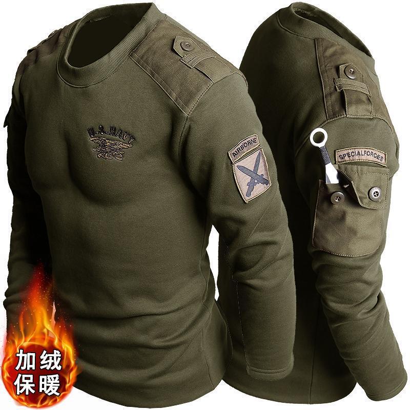 Military Style Sweatshirt, Close-Fitting Thermal Clothing, Men's Velvet Thickeneded Long-Sleeved Shirt, Workwear, Special Forces Clothing