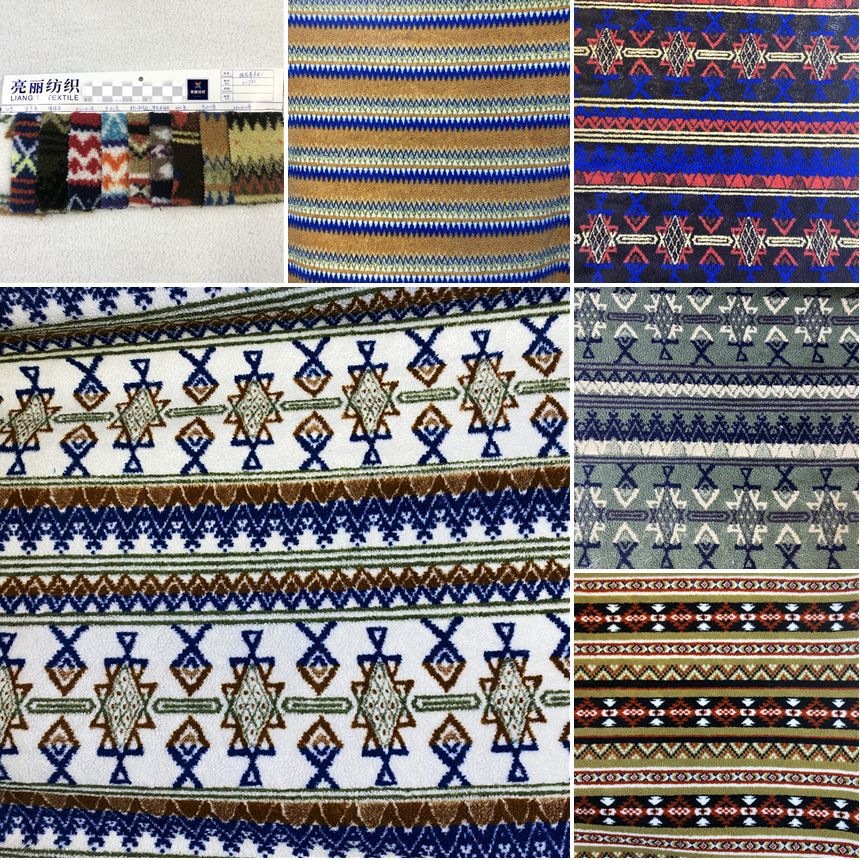 提花羊羔绒 印花迷彩羊羔毛 民族风 羊羔毛外套休闲服时装面料