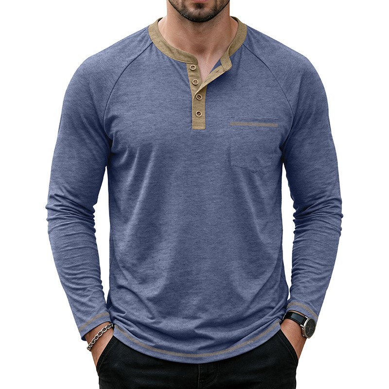 Autumn and winter European and American men's long-sleeved round-neck T-shirt, Amazon men's undershirt, export-quality men's Henley top Autumn and winter European and American men's long-sleeved round-neck T-shirt, Amazon men's undershirt, export-quality men's Henley top