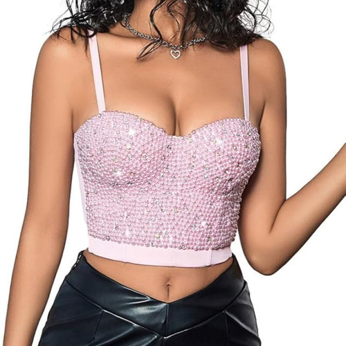 Manufacturer wholesale beaded and diamond tube top handmade beaded bra body shaping vest trendy women's suspender stage performance clothing