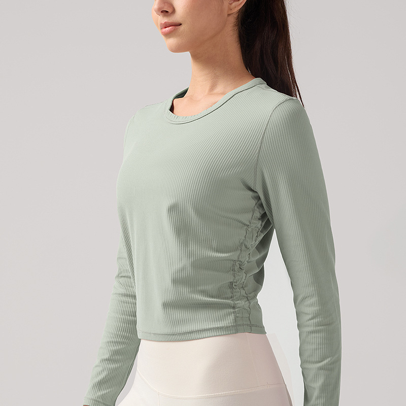 Top de yoga de mujer costilla serie de fitness mangas cortas transpirables camiseta deportiva de secado rápido Lulu chaleco de cuello redondo elástico