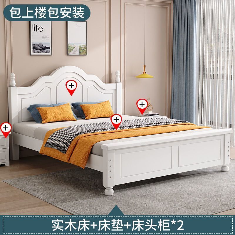 Dormitorio principal moderno y simple cama doble cama de madera maciza cama de alquiler económico cama individual madera maciza
