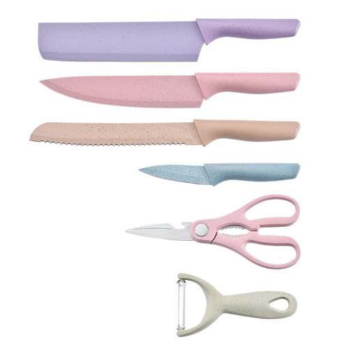Set of 6 Colorful Kitchen Knives with Handle for Home Use, Made of Stainless Steel, Nostalgic and Trendy