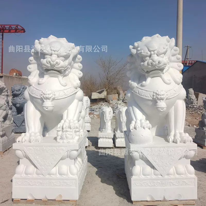 石雕石狮子一对汉白玉花岗岩青石狮子看门公司店铺家用门口摆件