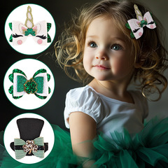 Irish Day Clover Hat Bow Hair Clip St. Patrick's Day Greeting Unicorn Full Cover Clip