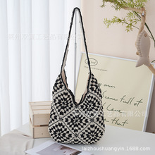 定制向日葵祖母格拼接钩针包镂空花朵编织单肩包大容量女士腋下包