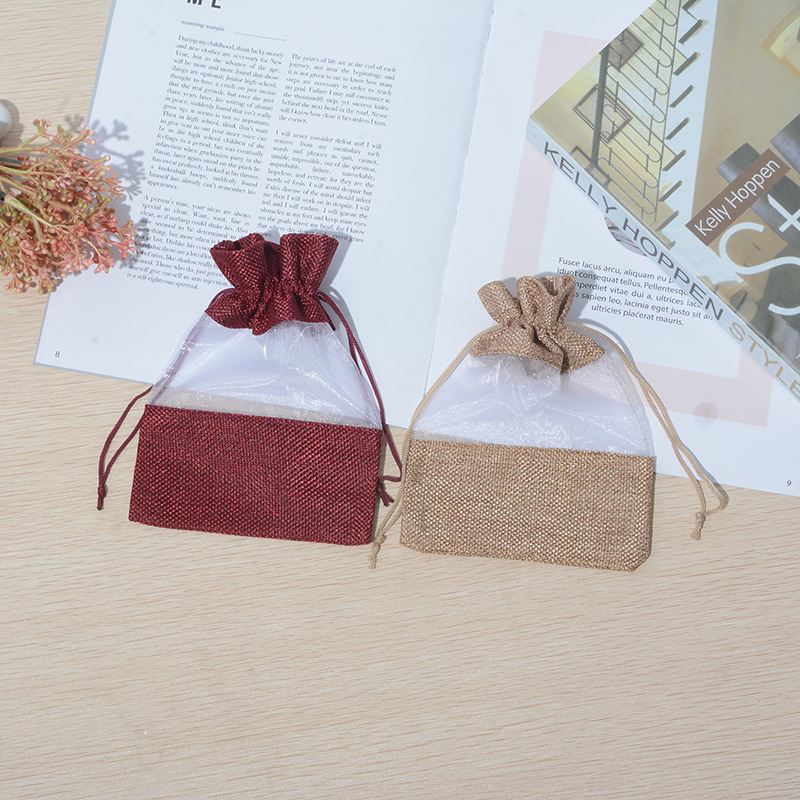 厂家收纳束口袋 丝印透明网布拼接仿涤纶袋子礼品收纳袋批发批发