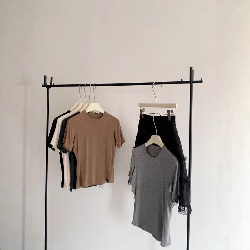 Kashmir Cashmere and Acrylic Blend Sports T-Shirt for Summer Women, Soft and Skin-Friendly, Slim-Fit, Waist-Cinching, Short-Sleeved