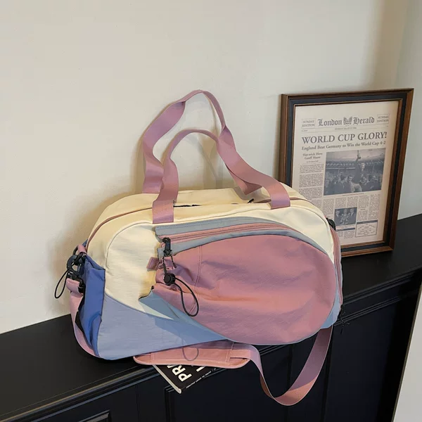 Cross-Border New Style Color-Blocking Tennis Bag with Wet and Dry Separation, Badminton Fitness Bag with Independent Shoe Compartment, Travel Luggage Bag