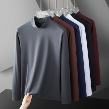 莫代尔长袖t恤男秋冬潮流修身半高领打底衫纯色内搭中领秋衣小衫